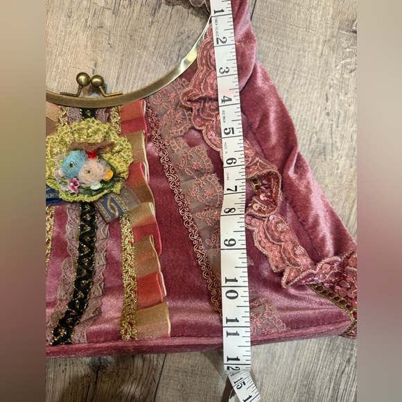 Nicole Lee Velvet Lace Embellished Bag Purse Pink Boho Girlhood Maximalist - Picture 5 of 10